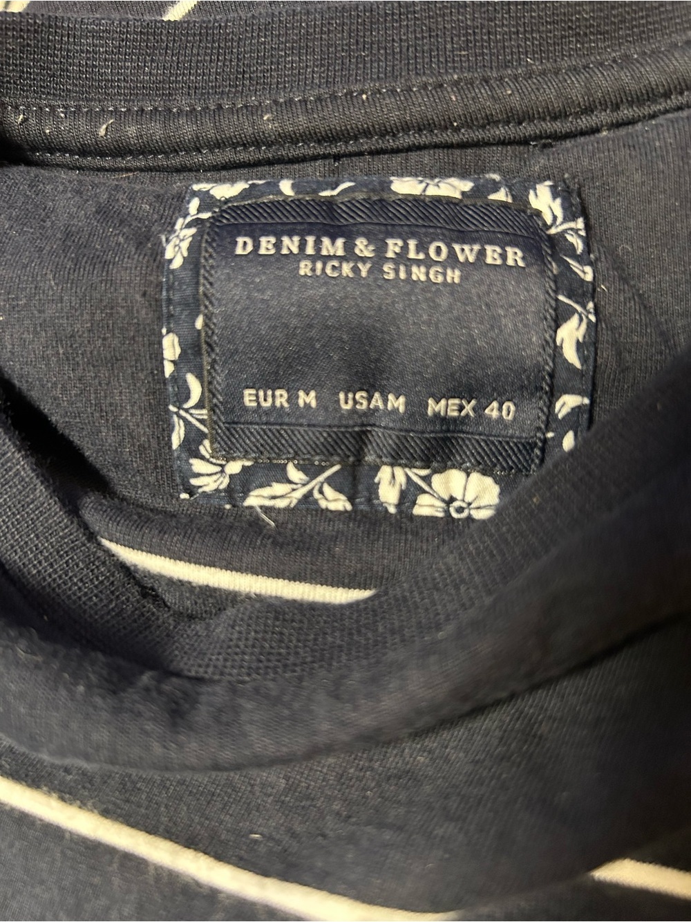 Denim & Flower Ricky Singh Black White Stripe T Blokecore Coastal Nautical Sz M - Picture 5 of 6